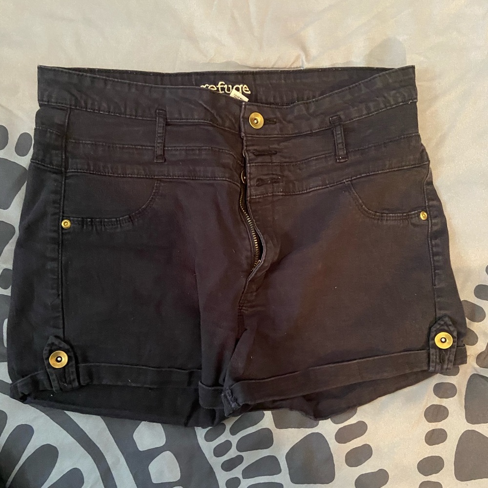 High waist black jean shorts